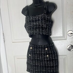 Chic Black and White Tweed Skirt Set